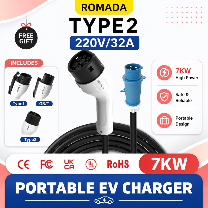 Portable Ev Charger 32A Type 2 Cee Plug - Caricatore portatile per veicoli elettrici ROMADA